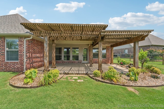 9200 E 92nd Pl, Owasso, OK 74055 - back of property with brick siding, a pergola, a patio, and a shingled roof