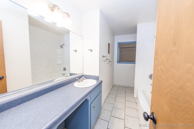 7025 E 58th Pl, Tulsa, OK 74145 - full bath featuring vanity, tile patterned flooring, and shower / bathtub combination