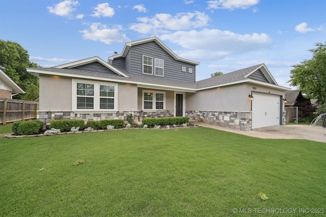 1909 W Nashville St, Broken Arrow, OK 74012 - view of front of property with stone siding, a garage, covered porch, and roof with shingles