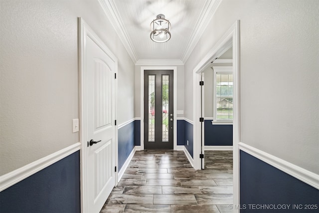 1909 W Nashville St, Broken Arrow, OK 74012 - entrance foyer with dark wood-type flooring and crown molding