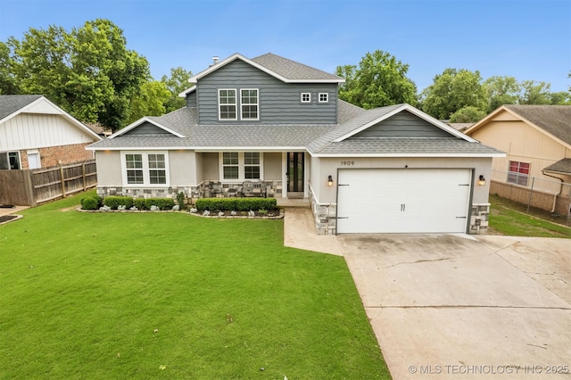 1909 W Nashville St, Broken Arrow, OK 74012 - traditional-style house with stone siding, roof with shingles, covered porch, and an attached garage