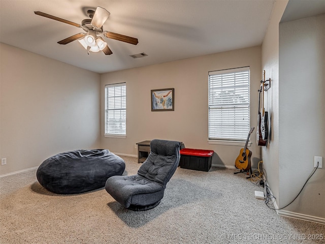 333 Springview Dr, Skiatook, OK 74070 - sitting room featuring carpet, healthy amount of natural light, and ceiling fan