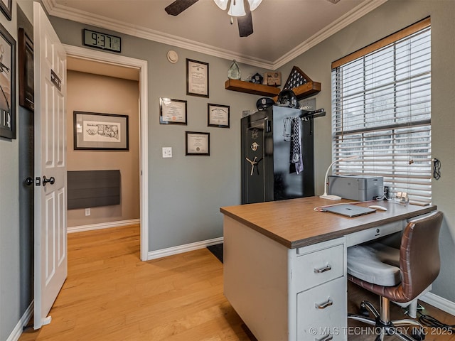 333 Springview Dr, Skiatook, OK 74070 - office space with light wood-style flooring, ceiling fan, and ornamental molding