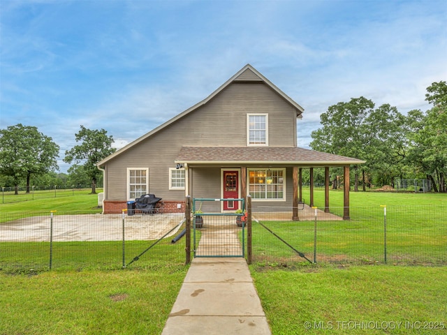 333 Springview Dr, Skiatook, OK 74070 - view of front facade featuring a porch, a fenced front yard, and a gate