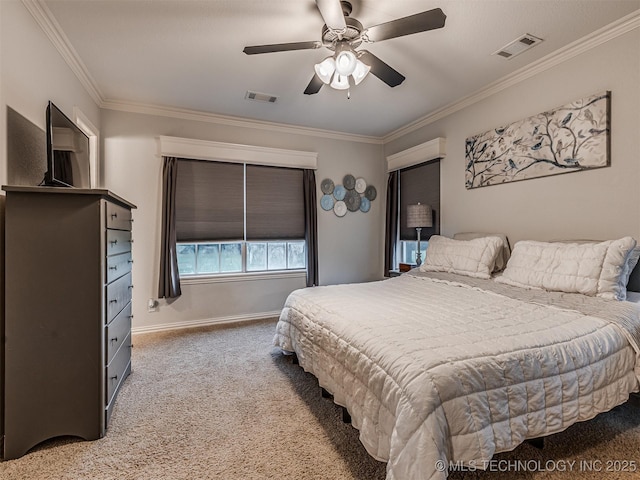 333 Springview Dr, Skiatook, OK 74070 - carpeted bedroom featuring crown molding and a ceiling fan