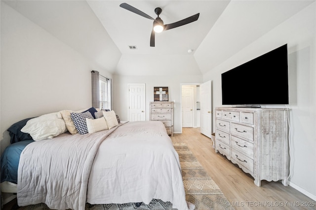 1112 N Yellowood Ave, Broken Arrow, OK 74012 - bedroom featuring light wood finished floors, vaulted ceiling, ceiling fan, and a closet