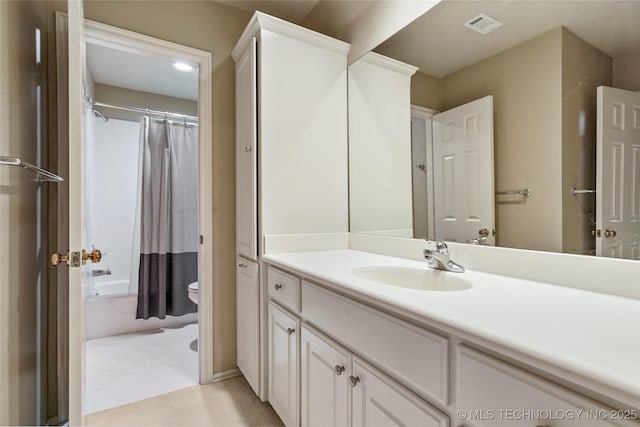 9632 S Vandalia Ave, Tulsa, OK 74137 - bathroom with vanity, shower / bath combination with curtain, and tile patterned flooring