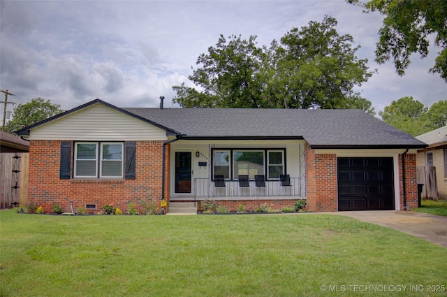3634 S Pittsburg Ave, Tulsa, OK 74135 - view of front of home featuring a porch, a garage, brick siding, driveway, and a front lawn