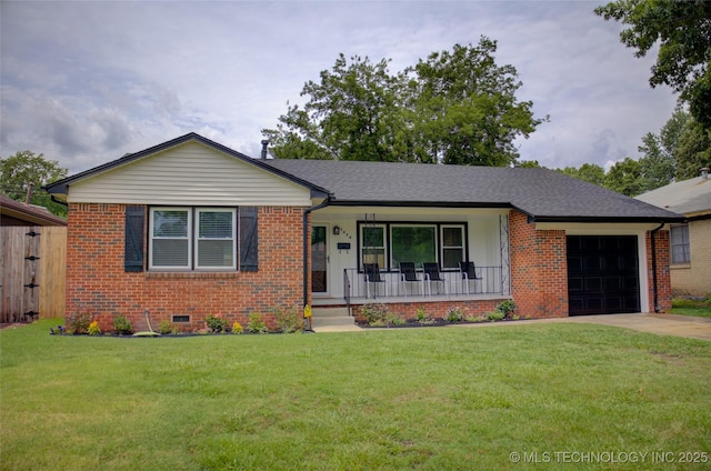 3634 S Pittsburg Ave, Tulsa, OK 74135 - single story home featuring a porch, an attached garage, brick siding, driveway, and crawl space