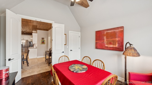 7920 N 147th E Ave, Owasso, OK 74055 - dining space featuring a ceiling fan and vaulted ceiling