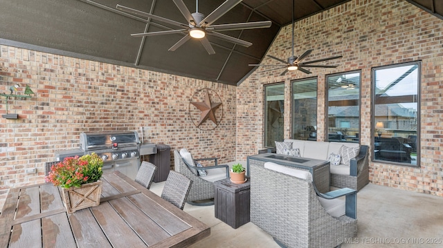 7920 N 147th E Ave, Owasso, OK 74055 - view of patio featuring a ceiling fan, an outdoor hangout area, and area for grilling