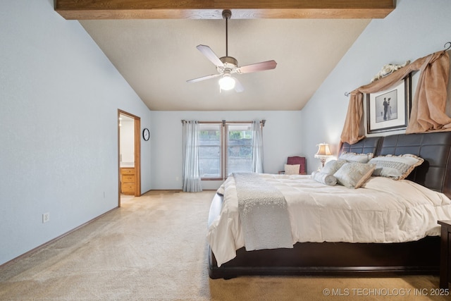 3334 E 100th Pl, Tulsa, OK 74137 - bedroom with lofted ceiling, carpet, ensuite bathroom, and a ceiling fan
