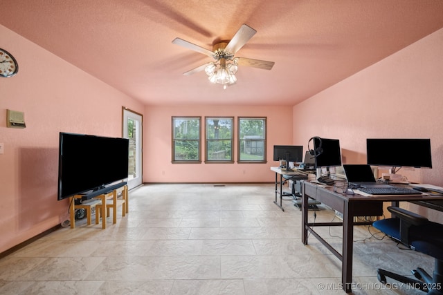 3334 E 100th Pl, Tulsa, OK 74137 - office area featuring a ceiling fan and a textured ceiling
