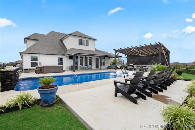 7107 E 88th St N, Owasso, OK 74055 - view of swimming pool featuring a jacuzzi, a pergola, and a patio area