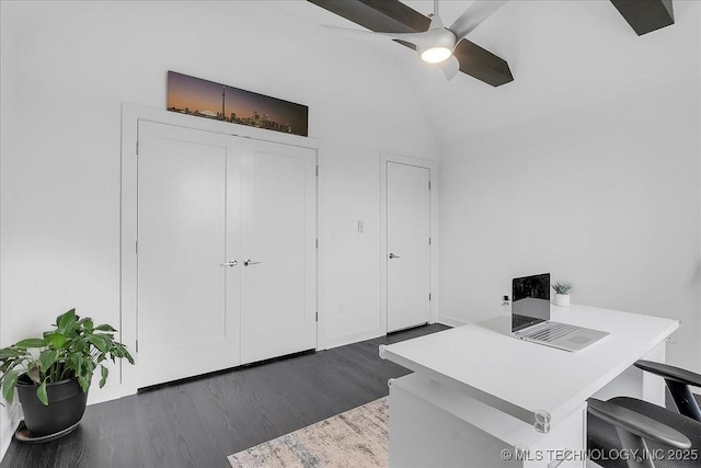 7107 E 88th St N, Owasso, OK 74055 - home office with dark wood-style floors and a ceiling fan