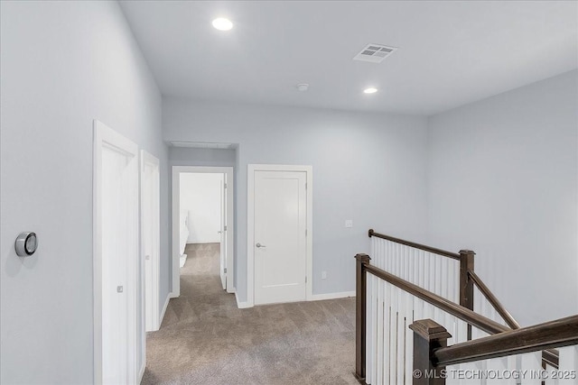 7107 E 88th St N, Owasso, OK 74055 - hall featuring an upstairs landing, carpet flooring, and recessed lighting
