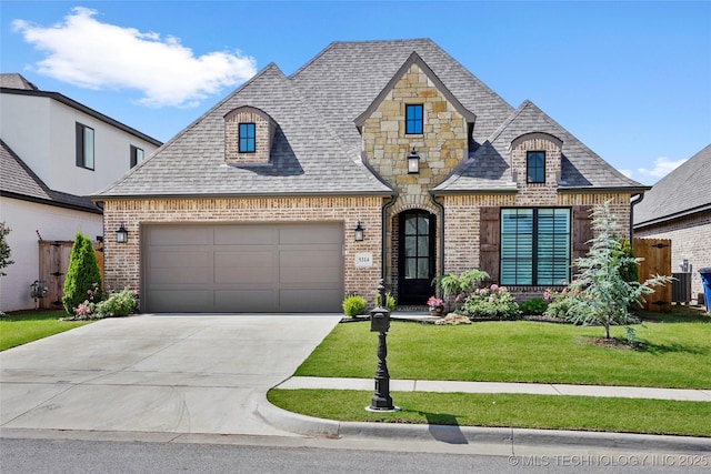 5314 E 126th St S, Bixby, OK 74008 - french country style house featuring brick siding, an attached garage, a front yard, and concrete driveway