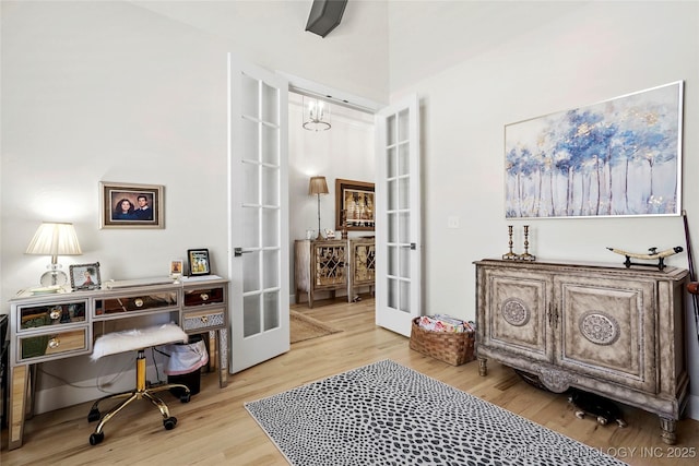 5314 E 126th St S, Bixby, OK 74008 - office space featuring french doors, wood finished floors, and a chandelier