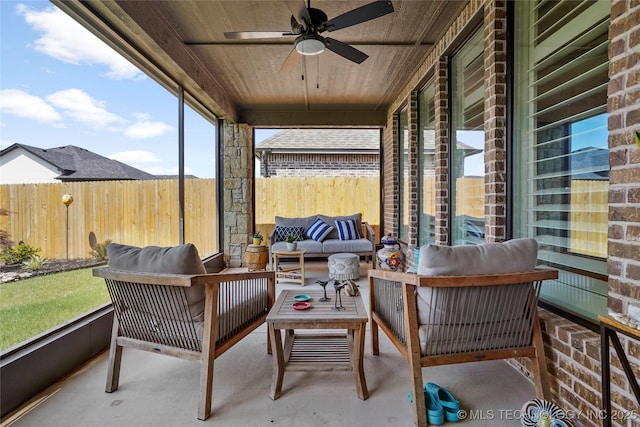 5314 E 126th St S, Bixby, OK 74008 - sunroom / solarium with a ceiling fan, outdoor lounge area, and plenty of natural light