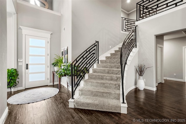 524 N 85th St, Broken Arrow, OK 74014 - entryway with a towering ceiling, wood finished floors, and stairway
