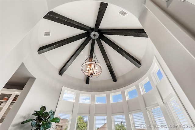524 N 85th St, Broken Arrow, OK 74014 - detailed view of beam ceiling and a chandelier