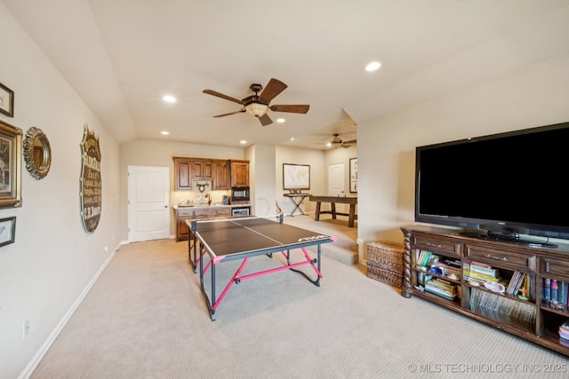 9545 E 108th St S, Bixby, OK 74133 - game room featuring a ceiling fan, recessed lighting, and light carpet