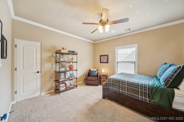 9545 E 108th St S, Bixby, OK 74133 - carpeted bedroom featuring crown molding and a ceiling fan