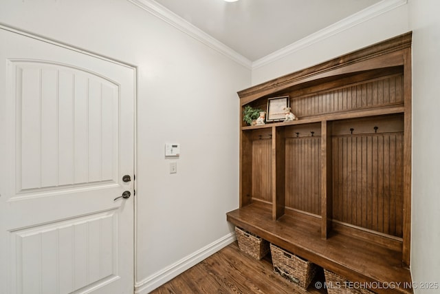 9545 E 108th St S, Bixby, OK 74133 - mudroom with ornamental molding and wood finished floors