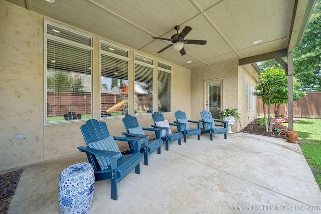 9545 E 108th St S, Bixby, OK 74133 - view of patio / terrace with a ceiling fan