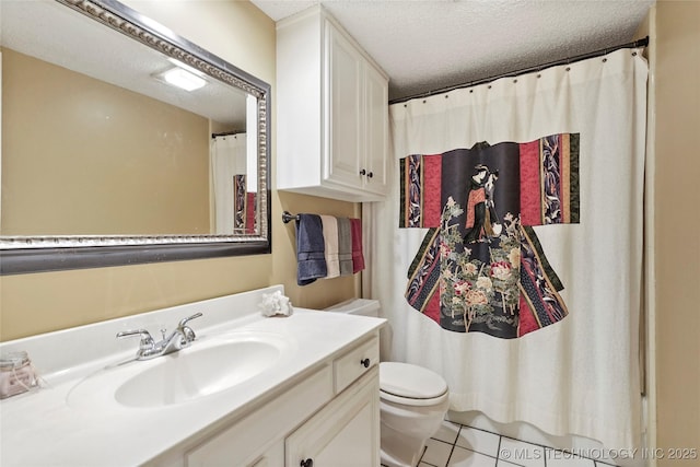 4224 E 84th St, Tulsa, OK 74137 - bathroom with vanity, tile patterned flooring, a textured ceiling, and a shower with shower curtain