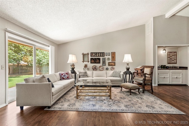4224 E 84th St, Tulsa, OK 74137 - living area featuring lofted ceiling, a textured ceiling, and wood finished floors