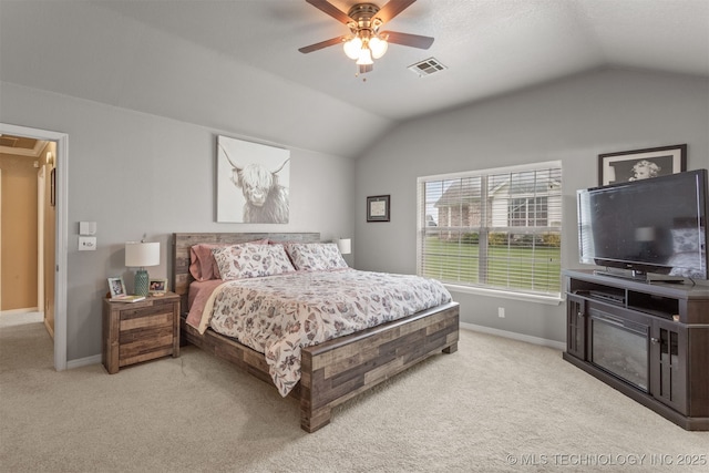 420 W 54th St, Sand Springs, OK 74063 - bedroom with vaulted ceiling, light colored carpet, and a ceiling fan