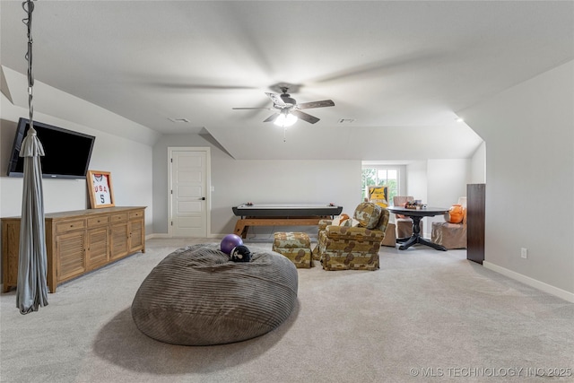10470 E 123rd Pl S, Bixby, OK 74008 - living area with carpet floors, ceiling fan, lofted ceiling, and pool table