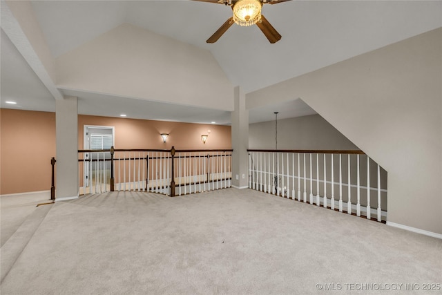4405 Ithica St, Broken Arrow, OK 74012 - carpeted spare room featuring ceiling fan, recessed lighting, and high vaulted ceiling