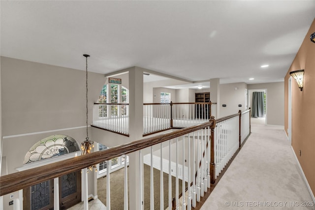 4405 Ithica St, Broken Arrow, OK 74012 - hall with carpet flooring, an upstairs landing, and recessed lighting