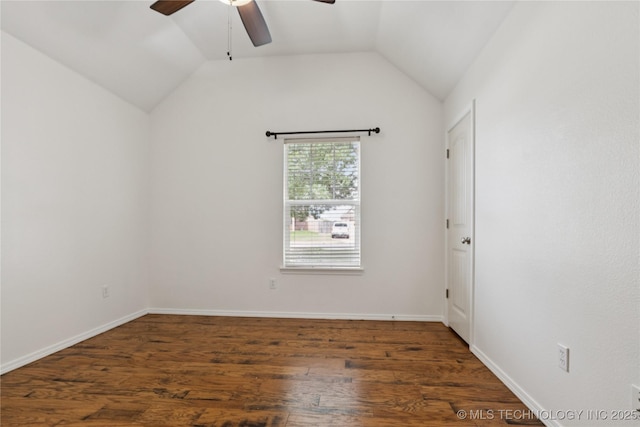 2110 S Javine Ct, Skiatook, OK 74070 - spare room featuring a ceiling fan, wood finished floors, and vaulted ceiling