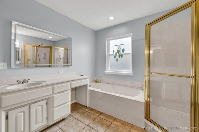 7416 S 109th E Ave, Tulsa, OK 74133 - full bathroom featuring a shower stall, vanity, a bath, tile patterned floors, and recessed lighting