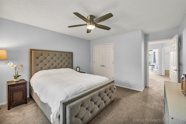 7416 S 109th E Ave, Tulsa, OK 74133 - bedroom featuring light carpet, a closet, a ceiling fan, and a textured ceiling