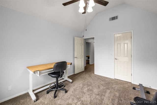 7416 S 109th E Ave, Tulsa, OK 74133 - carpeted home office with ceiling fan and lofted ceiling