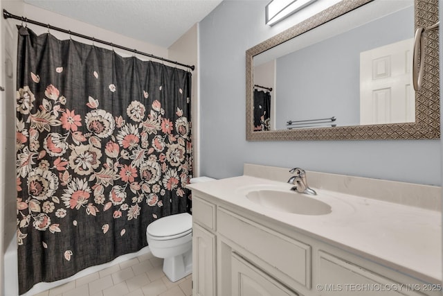 7416 S 109th E Ave, Tulsa, OK 74133 - bathroom featuring vanity, tile patterned floors, curtained shower, and a textured ceiling