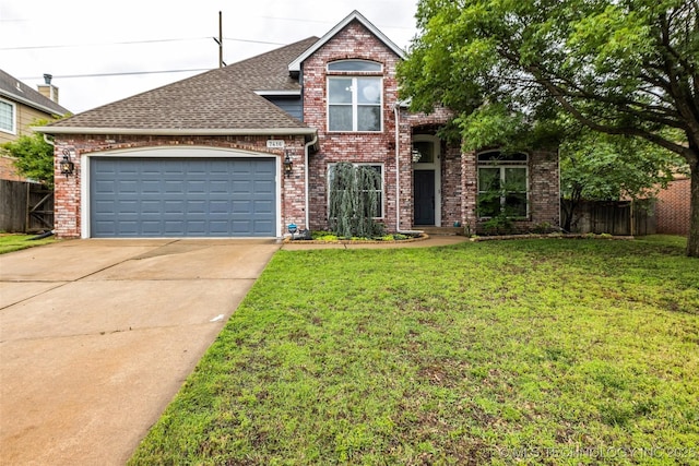7416 S 109th E Ave, Tulsa, OK 74133 - traditional-style house with an attached garage, concrete driveway, roof with shingles, and brick siding