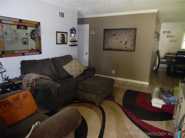 2414 S 126th E Ave, Tulsa, OK 74129 - tiled living area with a textured ceiling and crown molding