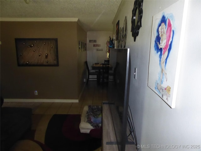 2414 S 126th E Ave, Tulsa, OK 74129 - living room featuring a textured ceiling and crown molding