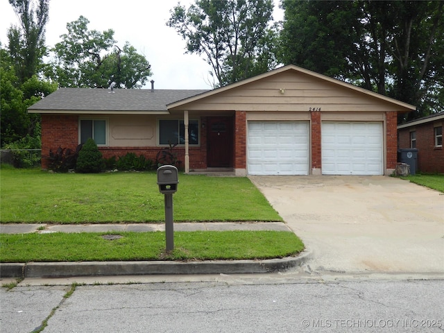 2414 S 126th E Ave, Tulsa, OK 74129 - single story home featuring an attached garage, brick siding, driveway, and a front lawn