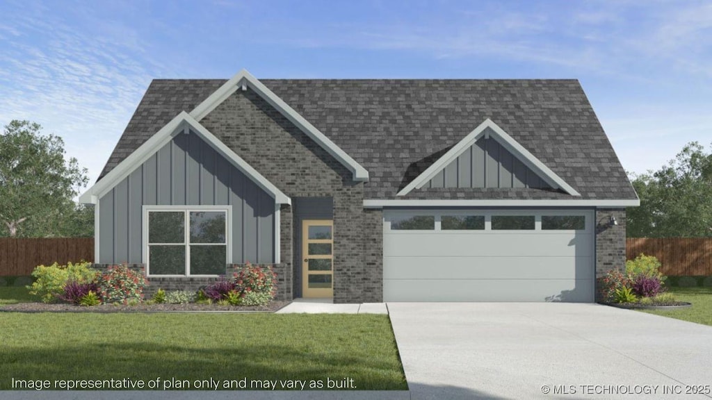 15814 E 75th St, Owasso, OK 74055 - view of front of home with board and batten siding, a garage, driveway, and a shingled roof
