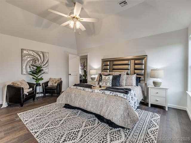 27742 E 109th St S, Coweta, OK 74429 - bedroom with wood finished floors, high vaulted ceiling, and a ceiling fan