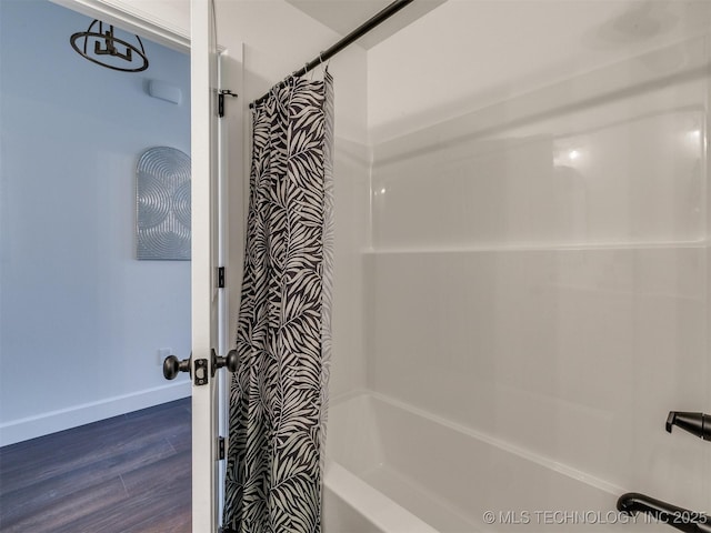 27742 E 109th St S, Coweta, OK 74429 - full bathroom featuring shower / bath combination with curtain and wood finished floors