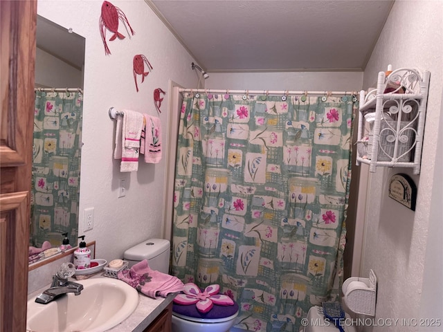 2399 County Road 1405, Skiatook, OK 74070 - bathroom featuring vanity, a textured wall, and curtained shower