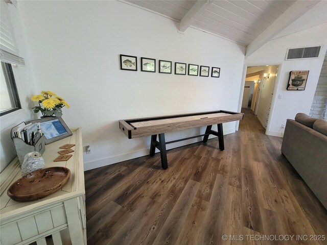 1416 Robin Hood Rd, Eufaula, OK 74432 - corridor featuring dark wood-type flooring and wooden ceiling