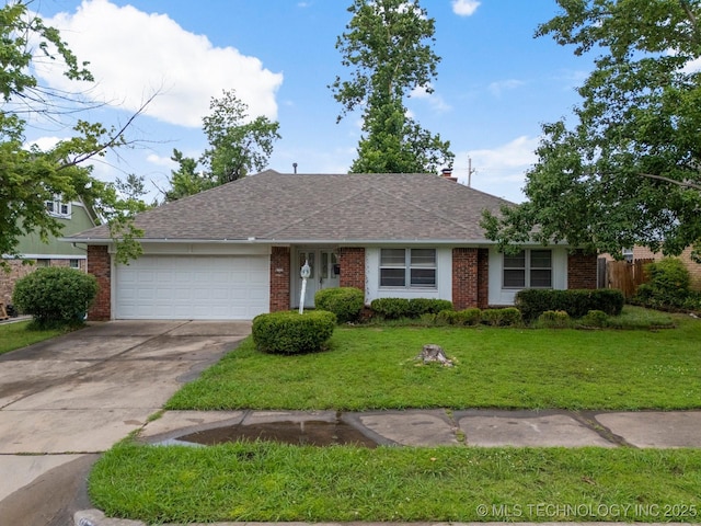 6725 E 51st Pl S, Tulsa, OK 74145 - view of front of property with brick siding, an attached garage, driveway, and a shingled roof